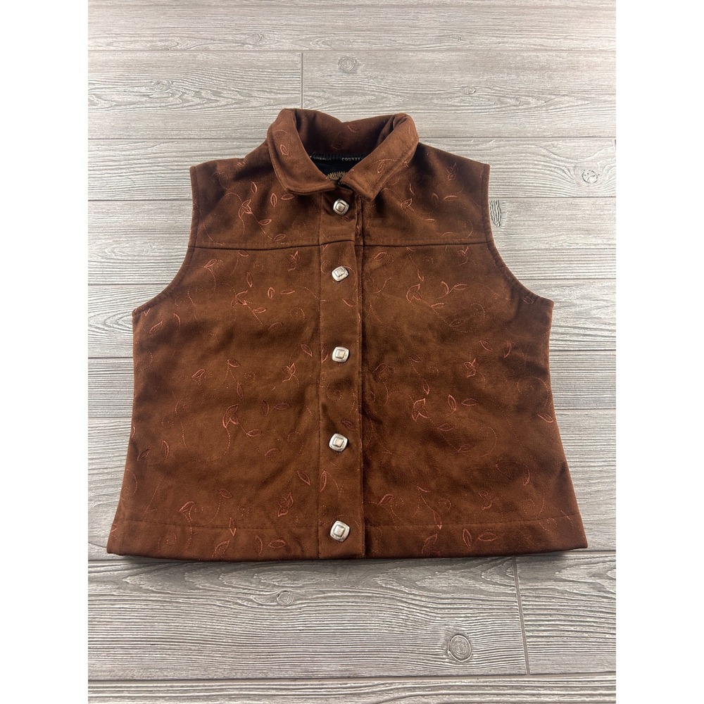 County Clothing Co Cheyenne Collection Brown Faux Suede Embroidered Vest Womens